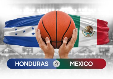 Honduras, Meksika milli basketbol takımlarına karşı basketbol topu yarışma kupası konsepti imajı