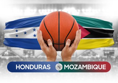 Honduras Mozambik 'e karşı milli basketbol takımları basketbol topu yarışma kupası konsepti imajı