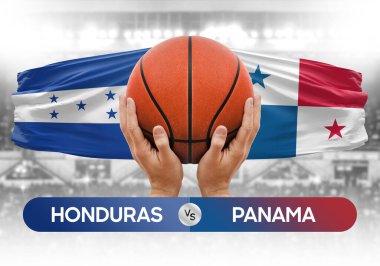 Honduras Panama milli basketbol takımlarına karşı basketbol topu yarışma kupası konsepti