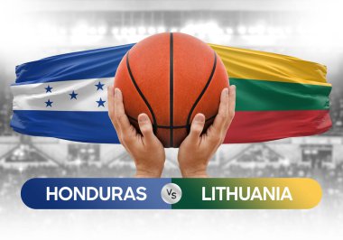 Honduras Litvanya 'ya karşı milli basketbol takımları basketbol topu yarışma kupası konsepti imajı