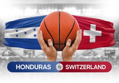 Honduras İsviçre milli basketbol takımlarına karşı basketbol topu yarışma kupası konsepti