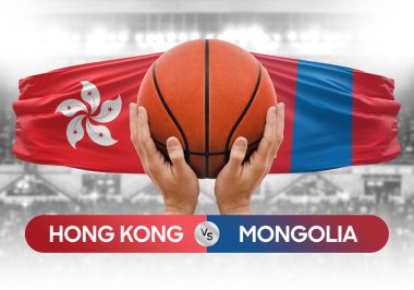 Hong Kong Moğolistan milli basketbol takımlarına karşı basketbol topu yarışma kupası konsepti