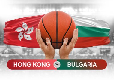 Hong Kong Bulgaristan milli basketbol takımlarına karşı basketbol topu yarışma kupası konsepti imajı