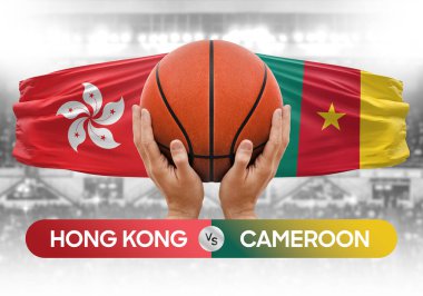 Hong Kong Kamerun 'a karşı milli basketbol takımları basketbol topu yarışma kupası konsepti imajı