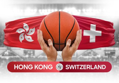 Hong Kong İsviçre milli basketbol takımlarına karşı basketbol topu yarışma kupası konsepti