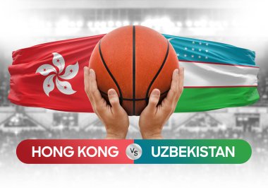 Hong Kong Özbekistan milli basketbol takımlarına karşı basketbol topu yarışma kupası konsepti