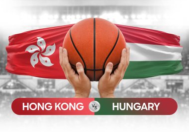 Hong Kong Macaristan milli basketbol takımlarına karşı basketbol topu yarışma kupası konsepti