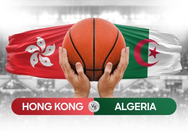 Hong Kong Cezayir milli basketbol takımlarına karşı basketbol topu yarışma kupası konsepti