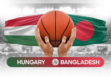 Macaristan Bangladeş milli basketbol takımlarına karşı basketbol topu yarışma kupası konsepti