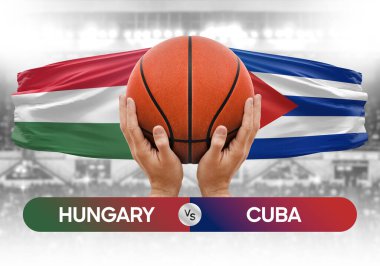 Macaristan, Küba milli basketbol takımlarına karşı basketbol topu yarışma kupası konsepti imajı