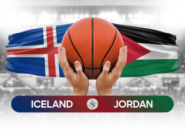 İzlanda, Jordan milli basketbol takımlarına karşı basketbol topu yarışma kupası konsepti imajı