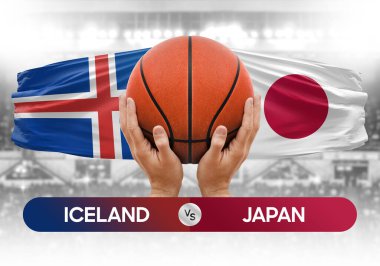 İzlanda, Japonya milli basketbol takımlarına karşı basketbol topu yarışma kupası konsepti