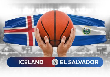 İzlanda, El Salvador 'a karşı milli basketbol takımları basketbol maçı kupası konsepti