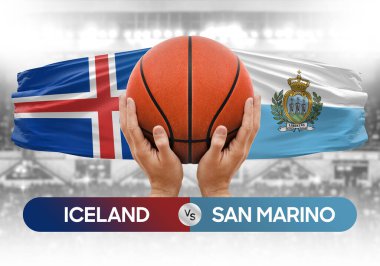 İzlanda, San Marino milli basketbol takımlarına karşı basketbol topu yarışma kupası konsepti