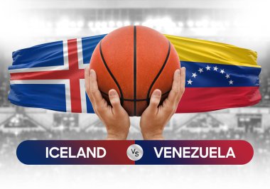 İzlanda, Venezuela 'ya karşı milli basketbol takımları basketbol maçı kupası konsepti