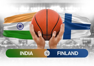 Hindistan, Finlandiya milli basketbol takımlarına karşı basketbol topu yarışma kupası konsepti