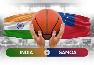 Hindistan, Samoa milli basketbol takımlarına karşı basketbol topu yarışma kupası konsepti imajı