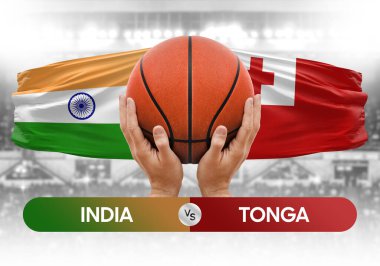 Hindistan, Tonga milli basketbol takımlarına karşı basketbol topu yarışma kupası konsepti