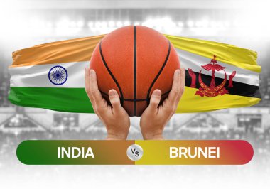 Hindistan Brunei milli basketbol takımlarına karşı basketbol topu yarışma kupası konsepti