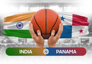 Hindistan Panama milli basketbol takımlarına karşı basketbol topu yarışma kupası konsepti