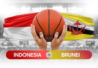 Endonezya Brunei milli basketbol takımlarına karşı basketbol topu yarışma kupası konsepti