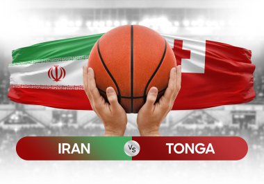 İran, Tonga milli basketbol takımlarına karşı basketbol topu yarışma kupası konsepti imajı