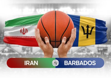 İran Barbados milli basketbol takımlarına karşı basketbol topu yarışma kupası konsepti imajı