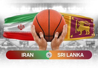 İran, Sri Lanka milli basketbol takımlarına karşı basketbol topu yarışma kupası konsepti imajı