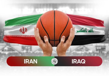 İran, Irak milli basketbol takımlarına karşı basketbol topu yarışma kupası konsepti