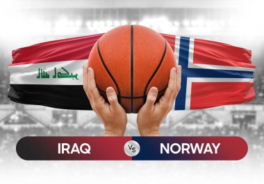 Irak, Norveç milli basketbol takımlarına karşı basketbol topu yarışma kupası konsepti