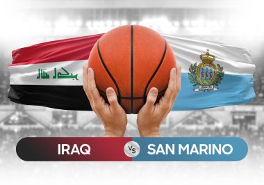 Irak, San Marino milli basketbol takımlarına karşı basketbol topu yarışma kupası konsepti