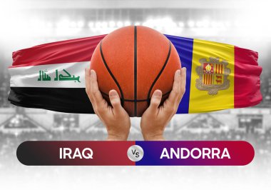 Irak, Andorra milli basketbol takımlarına karşı basketbol topu yarışma kupası konsepti