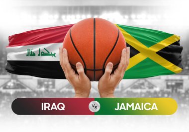 Irak, Jamaika milli basketbol takımlarına karşı basketbol topu yarışma kupası konsepti imajı