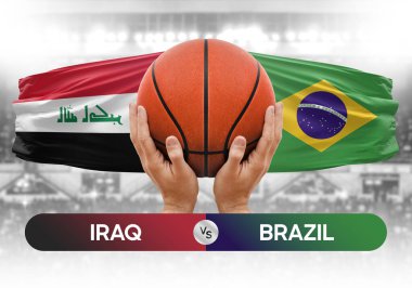 Irak, Brezilya milli basketbol takımlarına karşı basketbol topu yarışma kupası konsepti