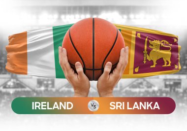 İrlanda, Sri Lanka 'ya karşı milli basketbol takımları basketbol topu yarışma kupası konsepti imajı