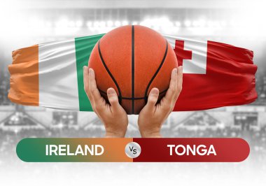 İrlanda, Tonga milli basketbol takımlarına karşı basketbol topu yarışma kupası konsepti