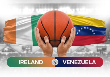 İrlanda, Venezuela milli basketbol takımlarına karşı basketbol topu yarışma kupası konsepti imajı