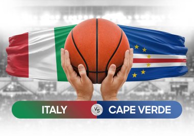 İtalya, Cape Verde Milli Basketbol Takımı 'na karşı basketbol topu yarışma kupası konsepti