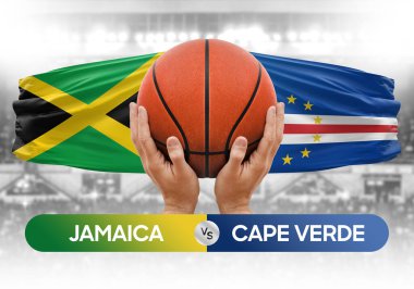 Jamaika, Cape Verde Milli Basketbol Takımı 'na karşı basketbol topu yarışma kupası konsepti