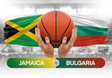 Jamaika, Bulgaristan milli basketbol takımlarına karşı basketbol topu yarışma kupası konsepti imajı