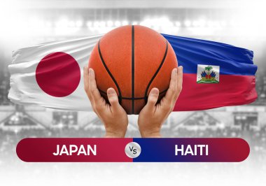 Japonya, Haiti milli basketbol takımlarına karşı basketbol topu yarışma kupası konsepti