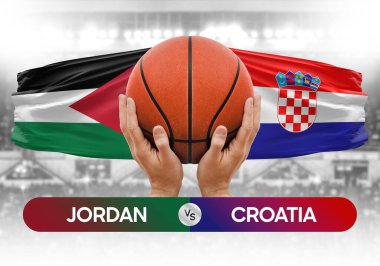 Jordan Hırvatistan milli basketbol takımlarına karşı basketbol topu yarışma kupası konsepti