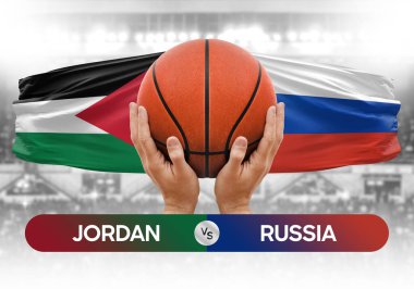 Jordan, Rusya milli basketbol takımlarına karşı basketbol topu yarışma kupası konsepti