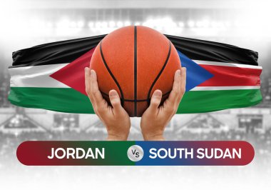 Jordan, Güney Sudan milli basketbol takımlarına karşı basketbol topu yarışma kupası konsepti imajı