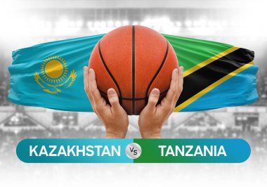 Kazakistan Tanzanya 'ya karşı milli basketbol takımları basketbol maçı kupası konsepti