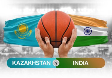 Kazakistan, Hindistan milli basketbol takımlarına karşı basketbol topu yarışma kupası konsepti imajı