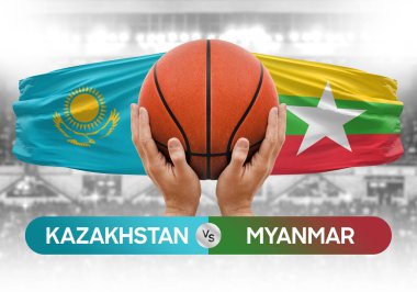 Kazakistan, Myanmar Millî Basketbol Takımı 'na karşı basketbol topu yarışma kupası konsepti