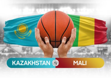 Kazakistan Mali milli basketbol takımlarına karşı basketbol topu yarışma kupası konsepti