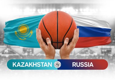 Kazakistan, Rusya milli basketbol takımlarına karşı basketbol topu yarışma kupası konsepti imajı