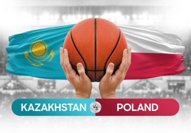 Kazakistan, Polonya milli basketbol takımlarına karşı basketbol topu yarışma kupası konsepti imajı
